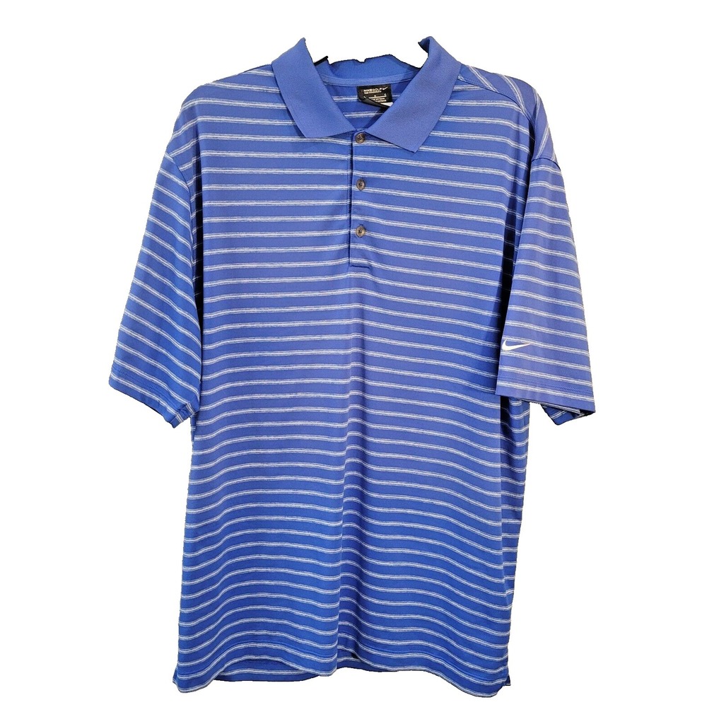 Nike Golf Shirt Men's Large Dri-Fit Short Sleeve‎ Polo Style Blue Striped